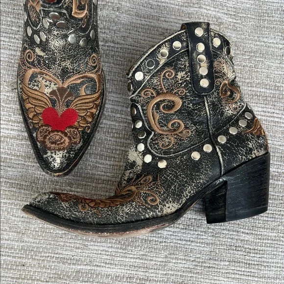 Old Gringo Little G Heart Crackle Distressed Leather Western Boots Size 7 - Picture 2 of 16